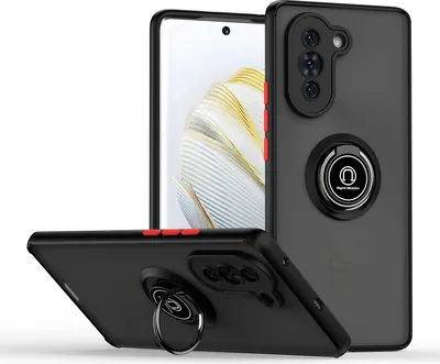 Produktbild von Huawei Nova 10 Hülle, Ring Halter Ständer Matte Transluzent TPU Rahmen Stoßfest Schutzhülle für Huawei Nova 10 Schwarz Rot