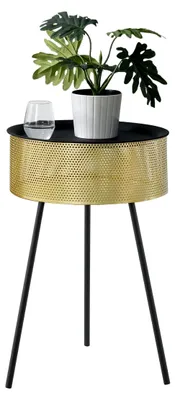 Produktbild von Beistelltisch Gällivare 65 x 40 cm Korbtisch mit Stauraum abnehmbare Tischplatte max. 15 kg Metall Gold