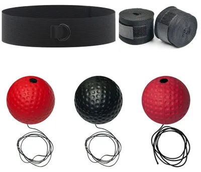 Produktbild von Box-Reflexball - Boxball mit Stirnband und Gummiband - Reflexball Boxen - Speedball - Reaktionstraining - Koordinationstraining - Rot/Schwarz