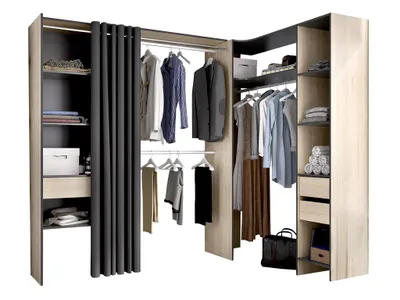 Produktbild von Klappbarer Eckkleiderschrank GONTRAN - Länge 164/214 cm - Farben Eiche und Anthrazit