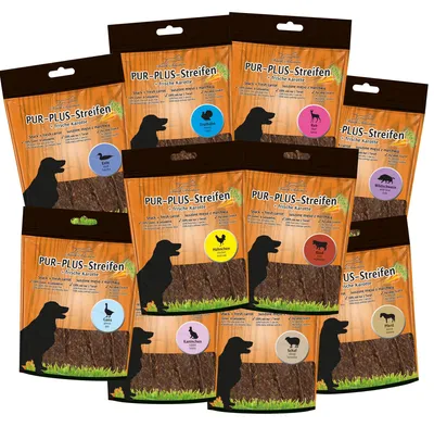 Produktbild von 10x100g Schecker PUR Plus Streifen Testpaket - 10 versch. Sorten je Pckg.- gluten- und getreidefrei