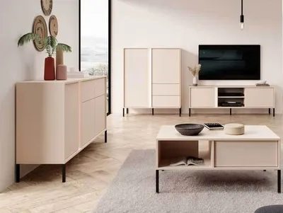 Produktbild von Wohnzimmer-Set Wohnwand Dast 4-teilig beige mit LED-Beleuchtung