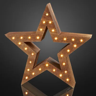 Produktbild von LED Stern Holz beleuchtet Deko Winter Weihnachten 30 LED warmweiß 6h-Timer Batt.