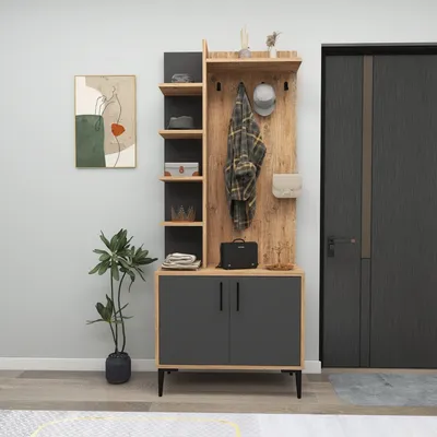 Produktbild von Skye Decor, Julendor - Atlantic Pine, Anthracite, Hallenstand, Atlantische Kiefer, 100 % MELAMINBESCHICHTETE SPANPLATTEN, 74,4 x 33 x 182,8 cm
