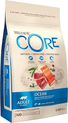 Obrázek produktu pro Wellness CORE 10831, Dospělý jedinec, Jakékoli plemeno, Losos, Tuňák, 4 kg, Bez obilovin