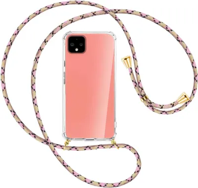 Produktbild von Handykette Backcover-Schutzhülle mit Band (Metall goldfarben) für Google Pixel 4 - rosa Karo