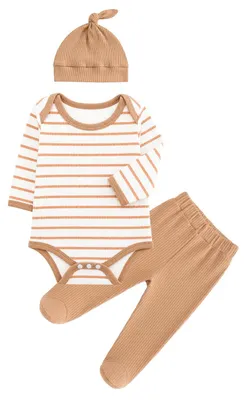 Image de Ensemble de vêtements pour bébé en coton doux, comprenant une barboteuse, un pantalon et une bonnet