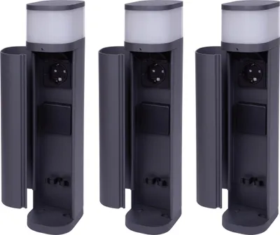 Produktbild von Novatool 3x Pollerleuchte mit Steckdose 2-fach Anthrazit rund mit Blende IP44 Steckdose Aussen Gartensteckdose Outdoor Steckdosesäule Garten Steckdosenturm (Elektro)