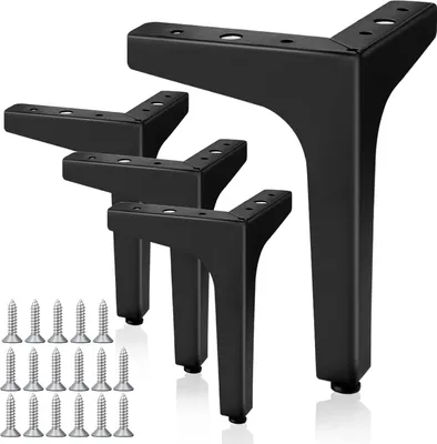 Produktbild von Set mit 4 schwarzen Möbelbeinen, 17 cm, dreieckige Metallmöbelbeine, DIY für Couchtischbeine, Stuhlbeine, Sofabeine, Küchenmöbelbeine (schwarz 4 Stück – 17 cm)