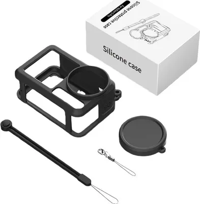 Immagine prodotto di Custodia protettiva in silicone ZELURXX per DJI Action 5 Pro / 4 / 3 – Resistente agli urti, con protezione per l'obiettivo e cinturino da trasporto, perfettamente aderente, protezione completa, nera