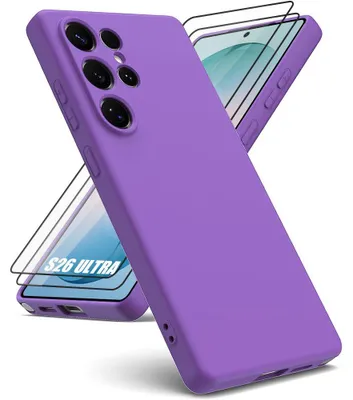 Image de Coque + 2 Verres Trempés pour Samsung Galaxy S26 Ultra, Protection Silicone Liquide Ultra Slim Souple Effet Mat Violet