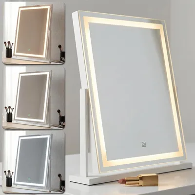 LED-Make-up-Spiegel rechteckig 58x52 cm dimmbar 3 Lichtfarben Touch-Sensor