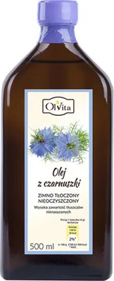A bottle of Olvita Black Cumin Oil on a white background.