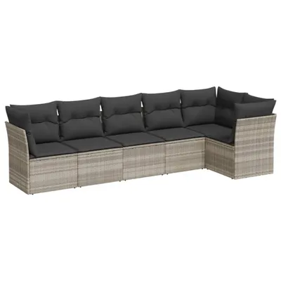 Produktbild von vidaXL 6-tlg. Garten-Sofagarnitur mit Kissen Hellgrau Poly Rattan