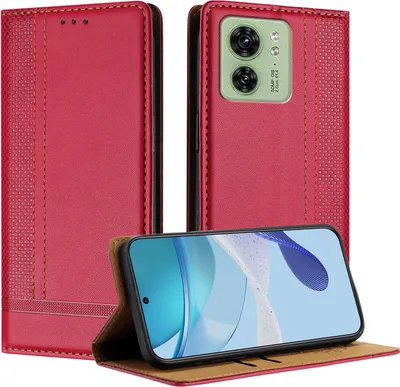 Image de Etui pour Motorola Edge 40 étui en cuir avec fonction stand rouge
