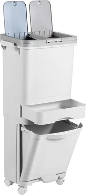 Image de Clanmacy Poubelle de cuisine, 42L Système de tri des déchets 3 compartiments Poubelle de cuisine blanche