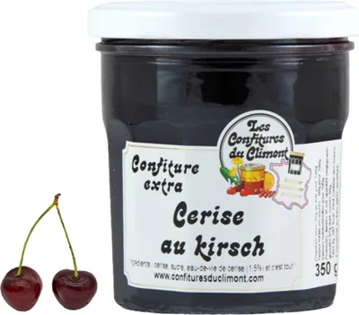 Obrázok produktu pre Les Confitures du Climont Extra čerešňový džem s Kirsch 350 g – remeselná kvalita