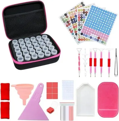 Produktbild von Großes Diamant-Stickwerkzeug-Set - Rosa Etui