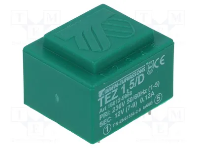 Immagine prodotto di 1 trasformatore: rivestito, 12V, 230VAC, 1,5VA, 125mA. Montaggio: TEZ1.5/D230/12V -Tra