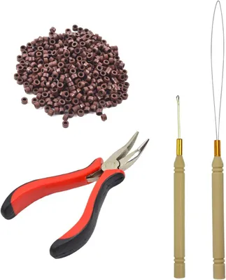 Imagen del producto de Kit de extensiones de cabello con pinzas de microanillos, 500 unidades de anillos de 5 mm, color marrón, para extensiones de cabello