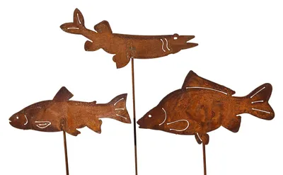 Produktbild von Dekoratives Garten-Set mit 3 Fischornamenten, 60 cm, Metall