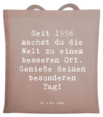 Produktbild von Mr. & Mrs. Panda Schultasche Spruch 1996 Geburtstag - Braun Pastell - Geschenk, Feierlichkeiten, Glückwunsch, Geburtstagsgeschenk, Einkaufstasche, Laptoptasche, Tote Bag