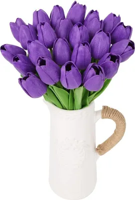 Produktbild von Künstliche Tulpen in Lila, fühlen sich echt an, Tulpen, Blumen, Tulpen, Kunstblumen, Kunstblumen, Großpackung, künstliche Blumen für den Außenbereich, für Hochzeitsdekorationen, DIY-Basteln, 24 Stück