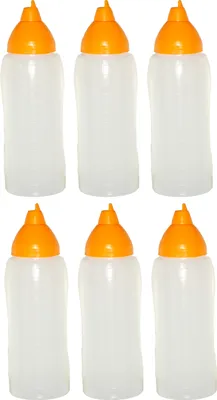 Produktbild von 6 gelbe Quetschflaschen 750 ml tropffrei Ketchupflaschen Senfflasche Mayonaiseflasche