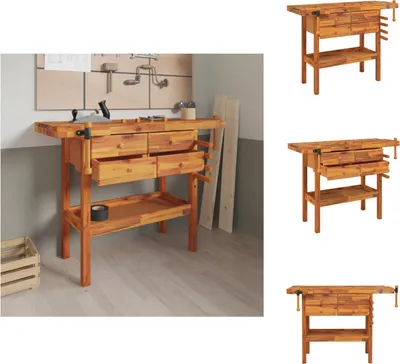 Produktbild von vidaXL Werkbank mit Schubladen Schraubstöcken 124x52x83 cm Akazienholz - Werkbänke