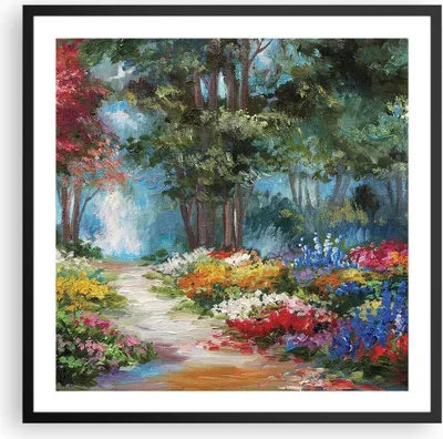 Produktbild von Gerahmtes Poster - Schwarzer Rahmen - Impressionismus Natur Wald - 60x60 cm - Wand Bild - Wanddeko - Wandbilder - Wandposter - Bilderrahmen - Bilder - Kunstdruck - Wandbild - P2BAC60x60-4271
