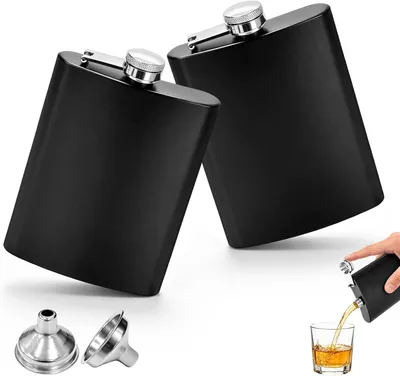 Imagen del producto de Botella de acero inoxidable de 237 ml, con embudo, ideal para bebidas fuertes