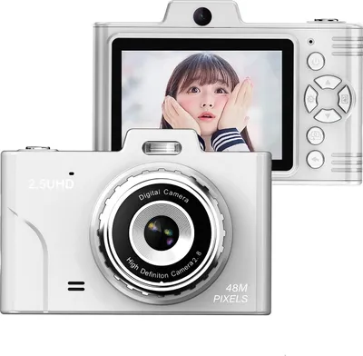 Zdjęcie produktu dla aparat cyfrowy 2,5K, cyfrowa kamera wideo, kamera dla dzieci, kamera CCD 48 MP, ekran 2,8 cala, 16-krotny zoom, przeciwwstrząsowa, zintegrowane światło wypełniające LED, akumulator, prezent urodzinowy i świąteczny dla nastolatków, studentów, przyjaciół