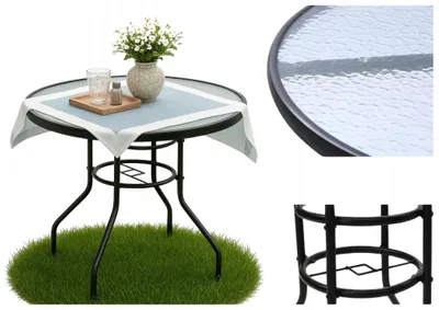 Produktbild von Ekspand | Runder Gartentisch - Durchmesser 80 cm - Hartglas - Wetterfest - Stahlkonstruktion