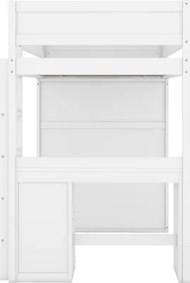 Produktbild von MODFU Hochbett 90 X 200 cm mit Kleiderschrank, Schreibtisch und Schubladen(Ohne Matratze), Weiß