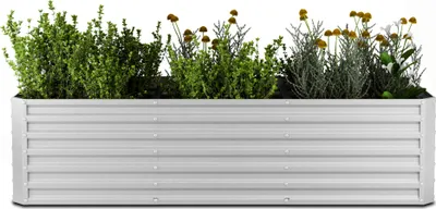 Image de Blumfeldt Jardinière surélevée High Grow Straight, 1440 L en acier Galvalume résistant, Ergonomique & facile à monter, Pour fleurs, herbes & légumes – Jardinière d'extérieur rectangulaire, Argent