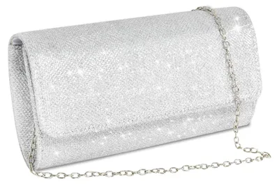 Produktbild von Elegante Abendclutch für Damen mit silberner Paillettenkette, festliche Umschlagclutch, ideal für Damen und Mädchen, perfekt für Hochzeiten, Freizeit, Partys und Galas.