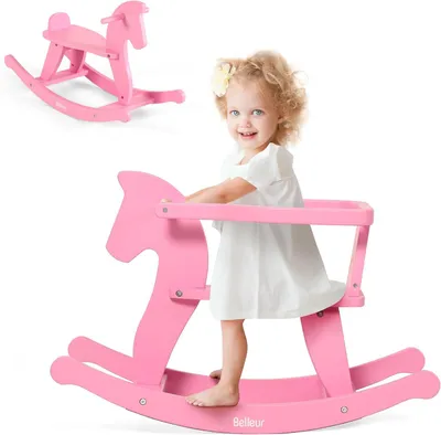 Imagen del producto de Caballo balancín de madera, para bebés y niños pequeños de 1 a 3 años, apto para uso en interiores y exteriores, juguete para niños y niñas