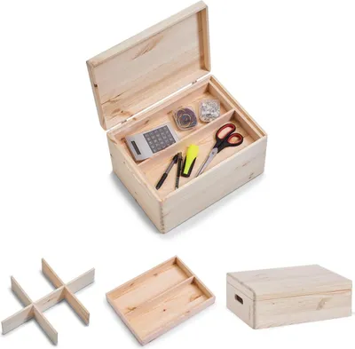 Produktbild von Zeller Set Allzweckkiste, 3 tlg., Kiefernholz, mit Deckel, verschiedene Größen Größe: 40x30x14cm