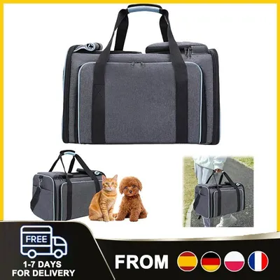 Produktbild von Tasche für Katzen und Hunde, faltbare Reisetasche mit großem Fassungsvermögen, tragbare Tieretasche, erweiterbare Autotasche