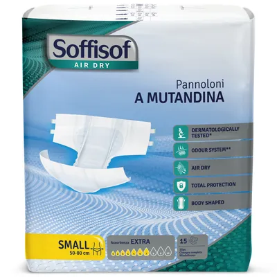 Obrázek produktu pro 15x Soffisof Air Dry Extra Velikost M - Pleny pro dospělé - 1 balení s 15 plenami pro dospělé, 7 kapek