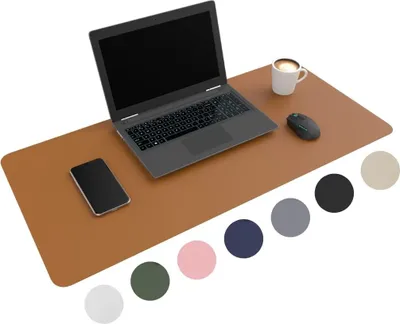 Produktbild von Wurk WURK Professionelle Schreibtischunterlage aus Kunstleder - Schreibtisch-Organizer - Schreibtischzubehör - Mauspad XXL- Inklusive Kabelclip - 90x45 - Braun