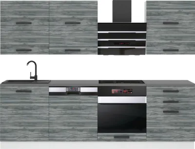 Produktbild von Belini Küchenzeile Küchenblock Madison - Küchenmöbel 240 cm Einbauküche Vollausstattung ohne Elektrogeräten mit Hängeschränke und Unterschränke, ohne Arbeitsplatten, Glamour Wood