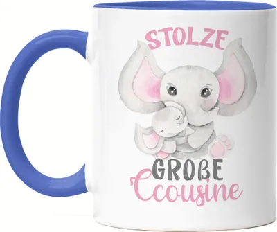 Produktbild von Stolze Große Cousine Tasse Blau Family Familien Zusammenhalt Beschützerin Cousinen Liebe Elefanten