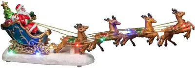Productafbeelding van LED kerstscène - Kerstman in slee met vliegend rendier - Batterij
