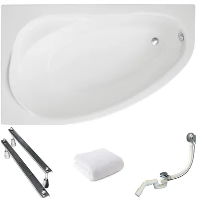 Produktbild von Aqua For You | Polimat Asymmetrische Badewanne Marea Links - Eckbadewanne - 160x100 Cm - Antibakterielle Beschichtung - Mit Siphon Und Füßen - Acryl