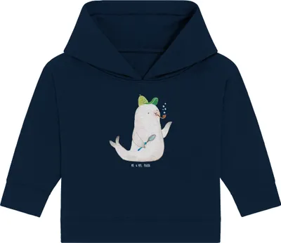 Produktbild von Mr. & Mrs. Panda Organic Baby Hoodie Robbe Sherlock 24. - 36. Monat - French Navy - Geschenk, Kapuzensweatshirt, Lustige Sprüche, Kapuzenshirt