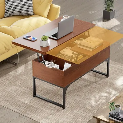 Image de Table basse - Table d'appoint - Table de salon - Table - Hauteur réglable - Rangement dissimulé
