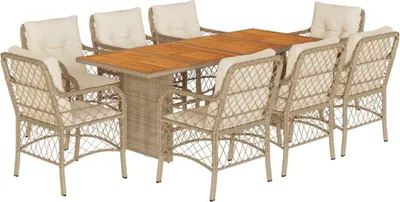Produktbild von vidaXL 9-tlg. Garten-Essgruppe mit Kissen Beige Poly Rattan