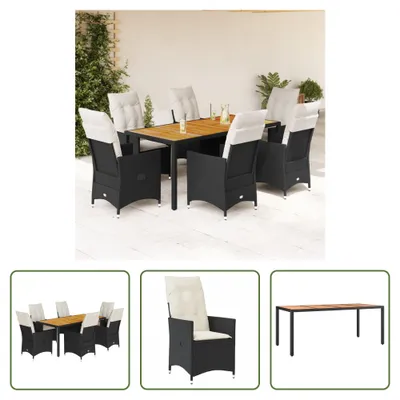 Produktbild von The Living Store 7-tlg. Garten-Essgruppe mit Kissen Schwarz Poly Rattan