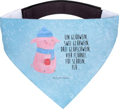 Produktbild von Mr. & Mrs. Panda Halstuch Hund Schweinchen Glühwein - Eisblau - Geschenk, Dreieckstuch, Spruch, Für Hunde, Betrunken, Bandana, Schal, Weihnachtsmarkt, Weihnachten
